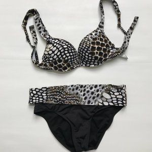 Animal Print Black Bikini Small 2-pc Swimsuit Push Up 32 B/C by Kenneth Cole